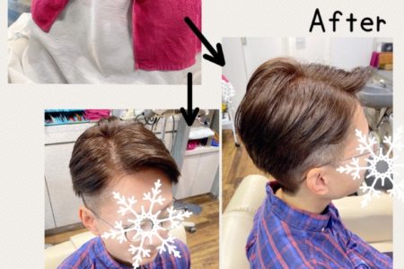 右から左に流れるバングでスッキリと！